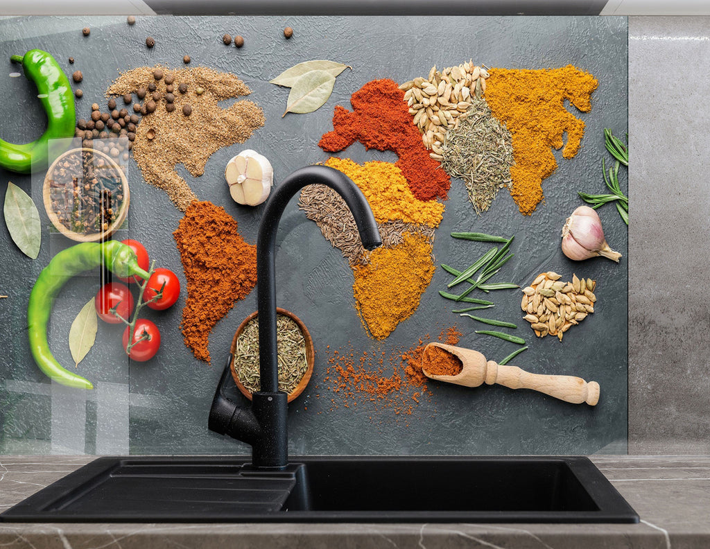 World of Spices - Glass Kitchen Backsplash-BacksplashArtworks