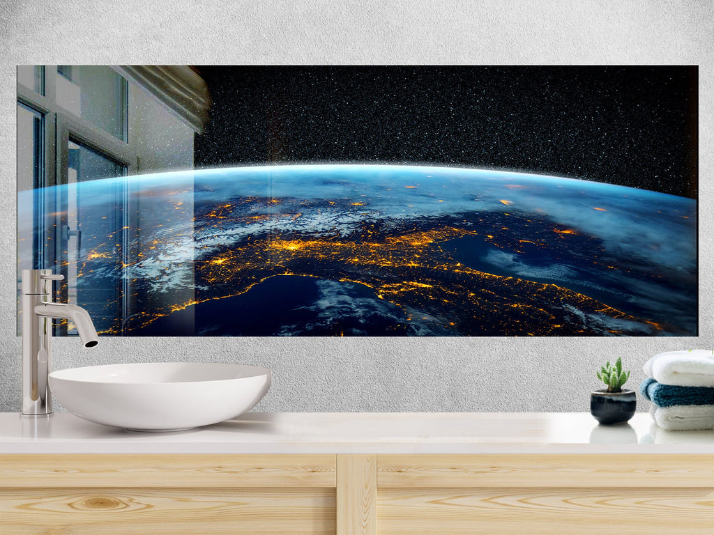 Earth from Space Night View Glass Kitchen Backsplash – City Lights Design-BacksplashArtworks