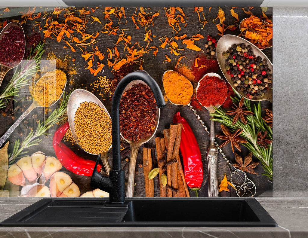 Exotic Herbs Symphony - Glass Kitchen Backsplash-BacksplashArtworks