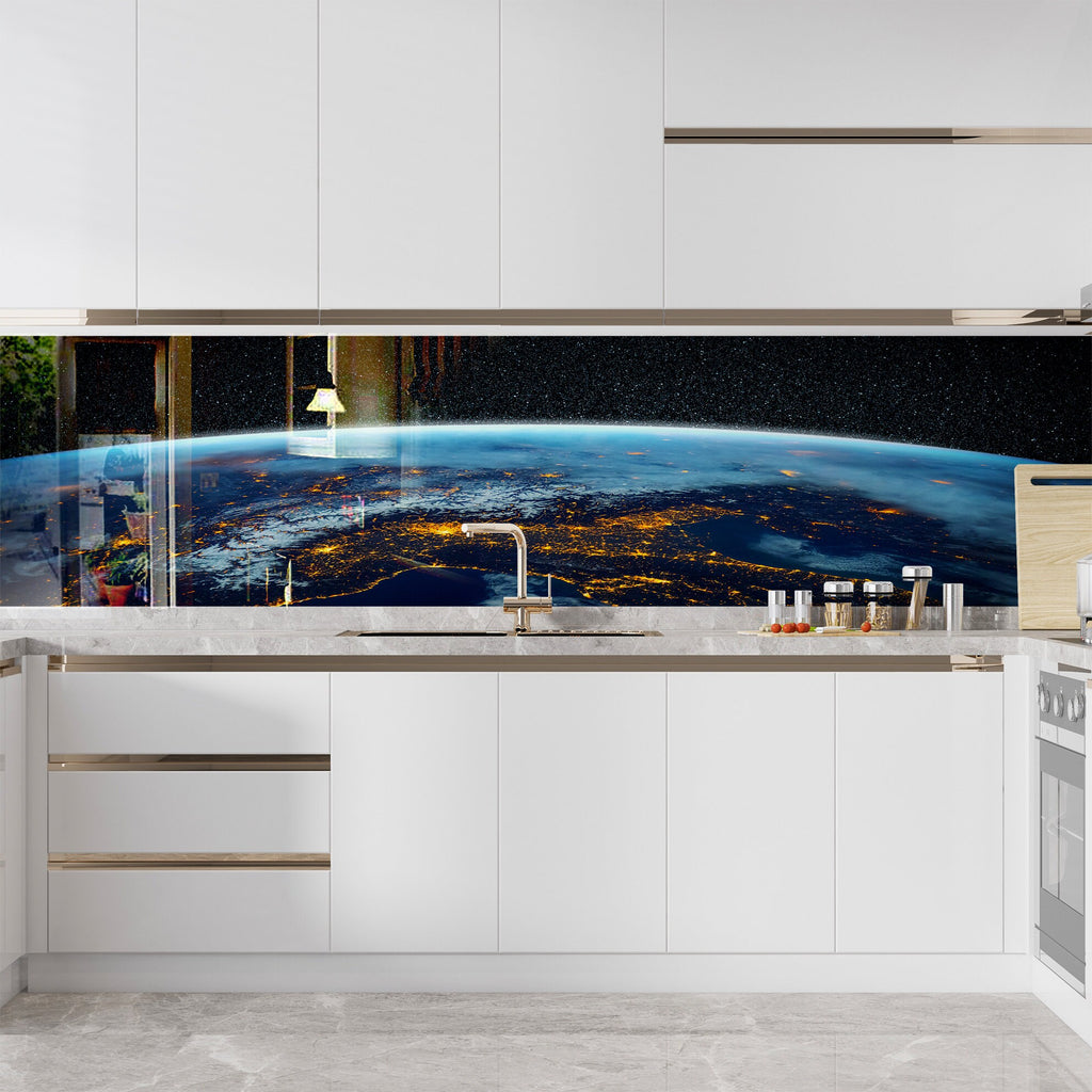 Earth from Space Night View Glass Kitchen Backsplash – City Lights Design-BacksplashArtworks