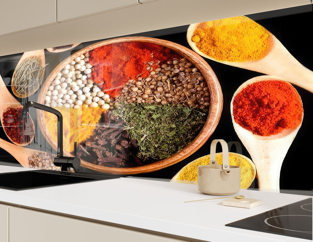 Exotic Spice Medley - Tempered Glass Kitchen Backsplash-BacksplashArtworks