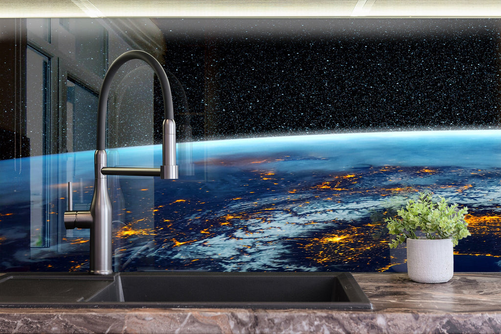 Earth from Space Night View Glass Kitchen Backsplash – City Lights Design-BacksplashArtworks