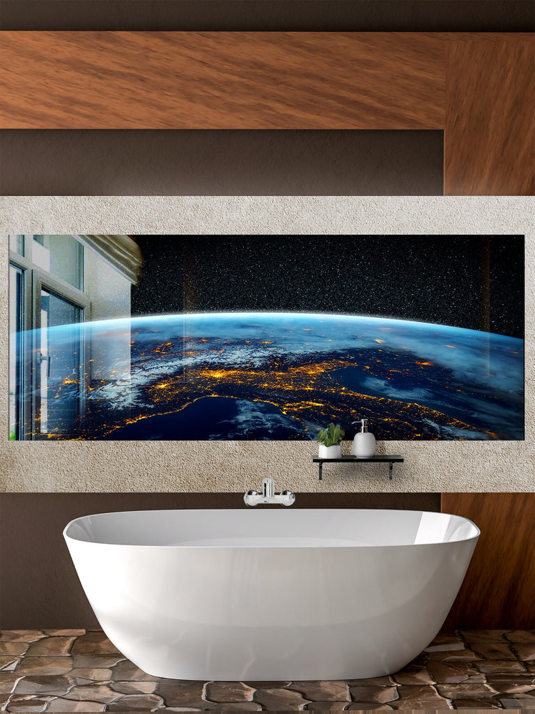 Earth from Space Night View Glass Kitchen Backsplash – City Lights Design-BacksplashArtworks