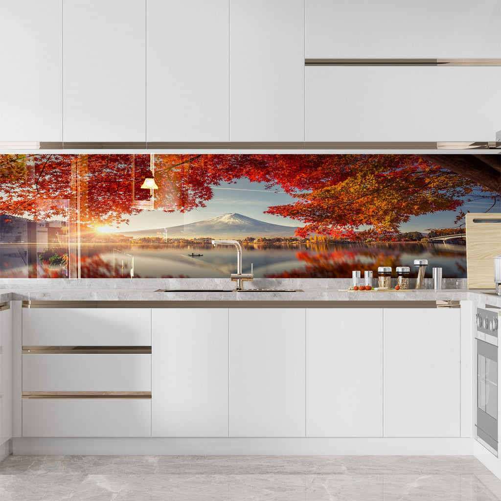 Mount Fuji Autumn View - Glass Kitchen Backsplash-BacksplashArtworks