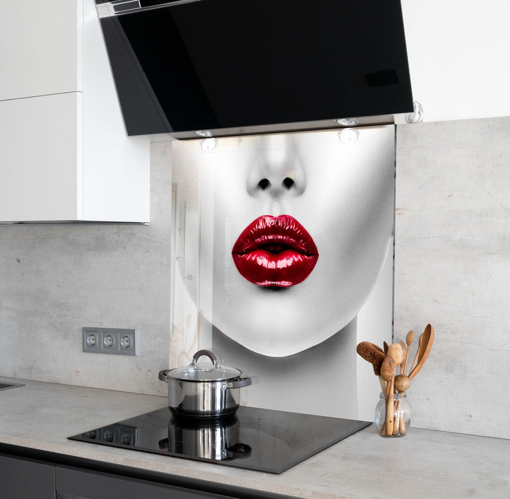Red Lips - Glass Kitchen Backsplash-BacksplashArtworks