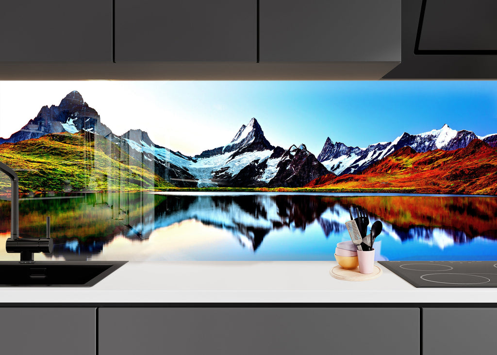 Majestic Glacier Lake – Glass Kitchen Backsplash-BacksplashArtworks