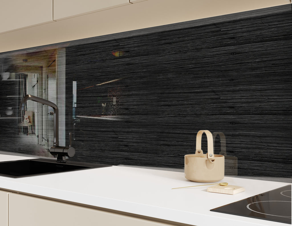 Black Wood Grain - Glass Kitchen Backsplash-BacksplashArtworks