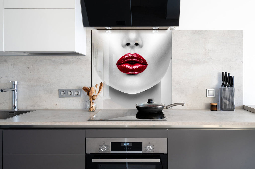 Red Lips - Glass Kitchen Backsplash-BacksplashArtworks