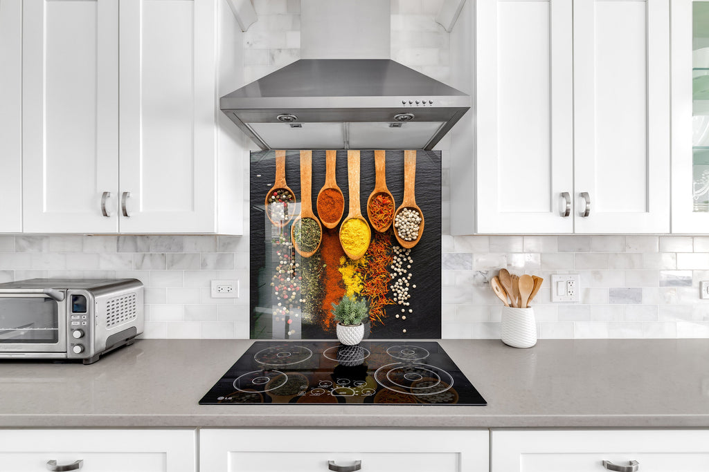Golden Spice Harmony - Glass Kitchen Backsplash-BacksplashArtworks