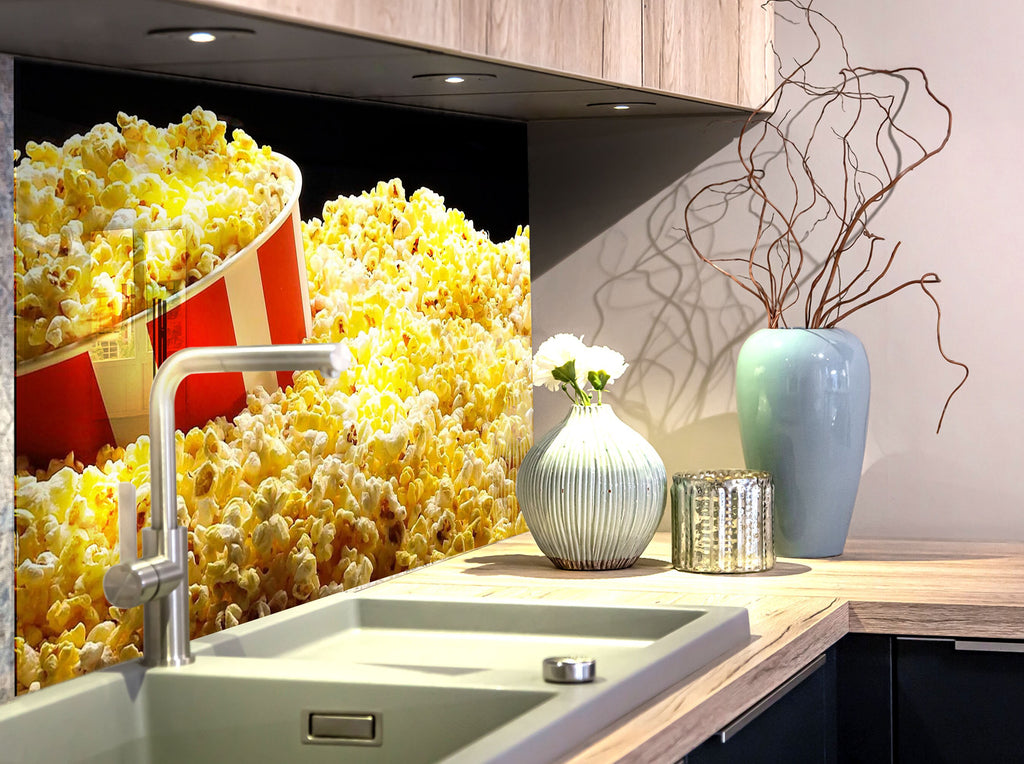 Movie Night Popcorn - Glass Kitchen Backsplash-BacksplashArtworks