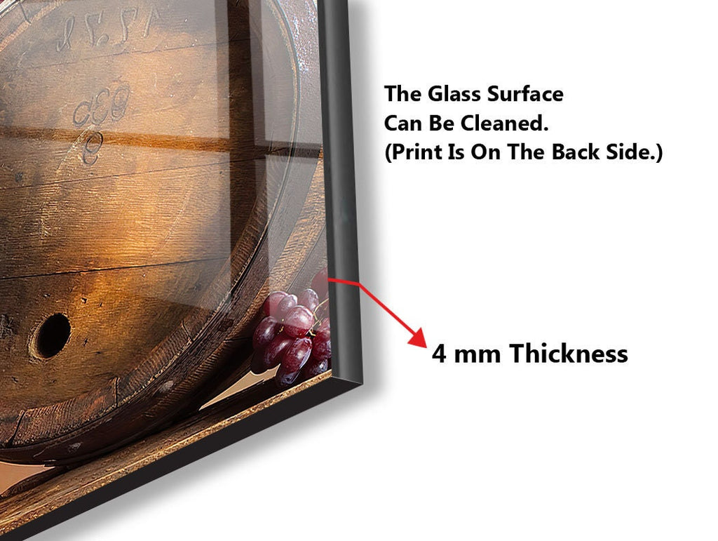 Rustic Wine & Sunset Glass Backsplash – Vineyard Barrel & Red Wine-BacksplashArtworks