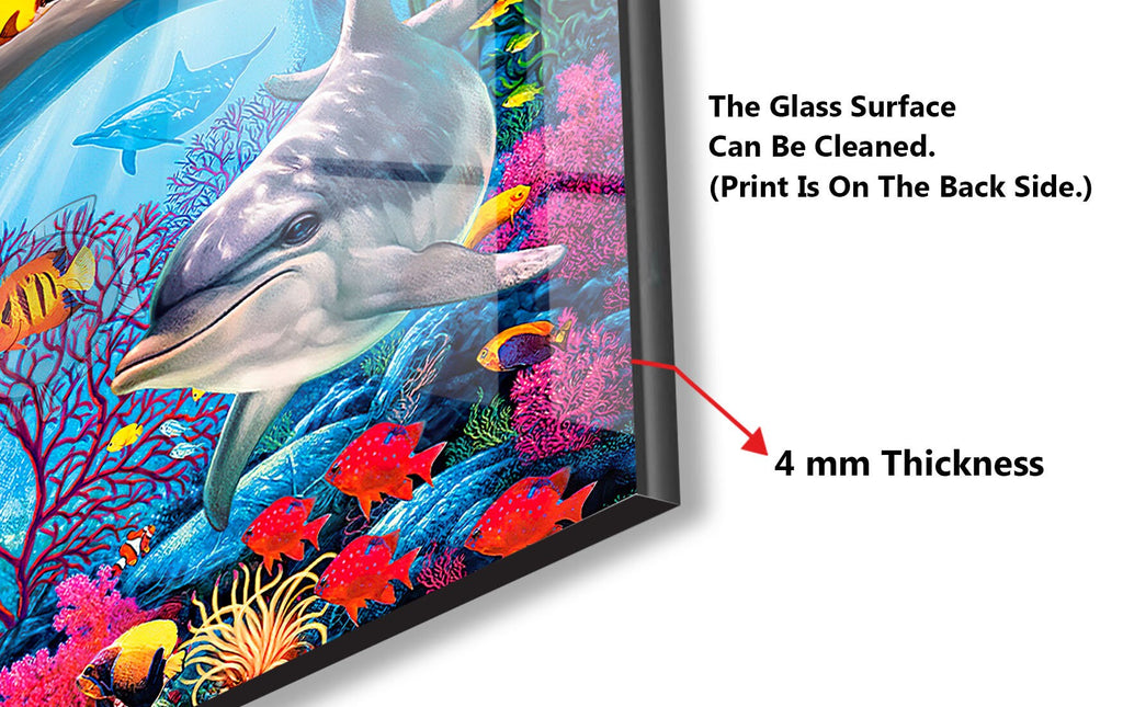 Vibrant Ocean Life Glass Kitchen Backsplash – Dolphins & Coral Reef Design-BacksplashArtworks