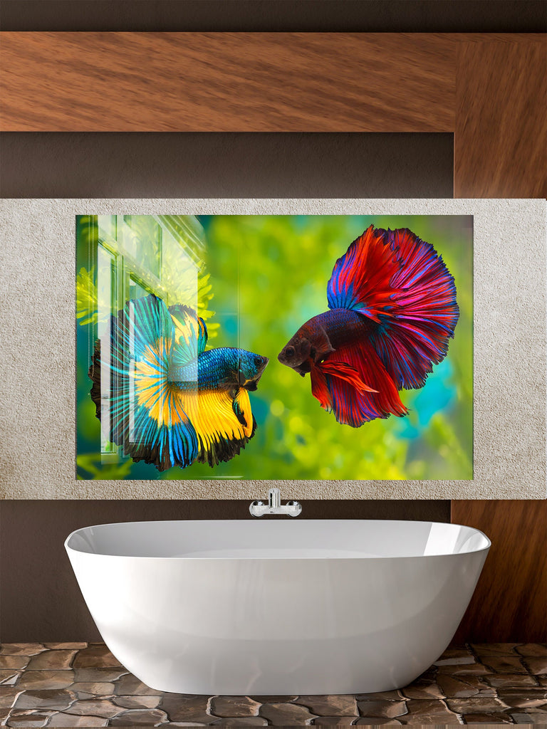 Vibrant Ocean Glass Kitchen Backsplash – Colorful Betta Fish Design-BacksplashArtworks
