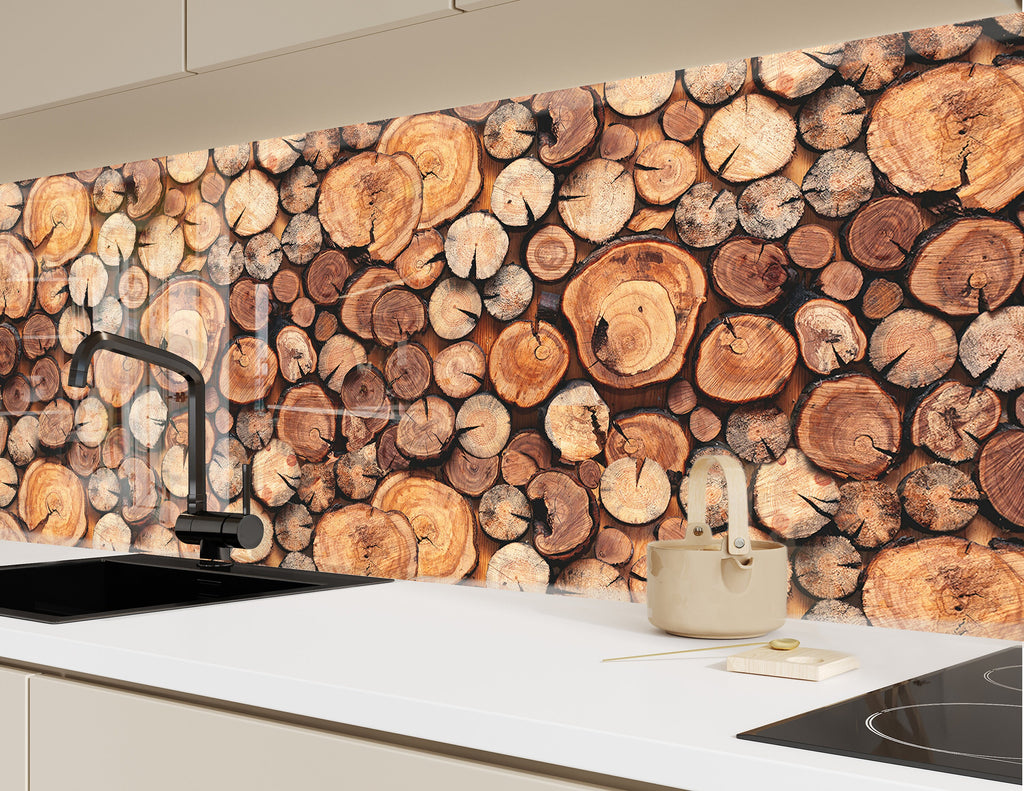Rustic Wood Log - Glass Kitchen Backsplash-BacksplashArtworks