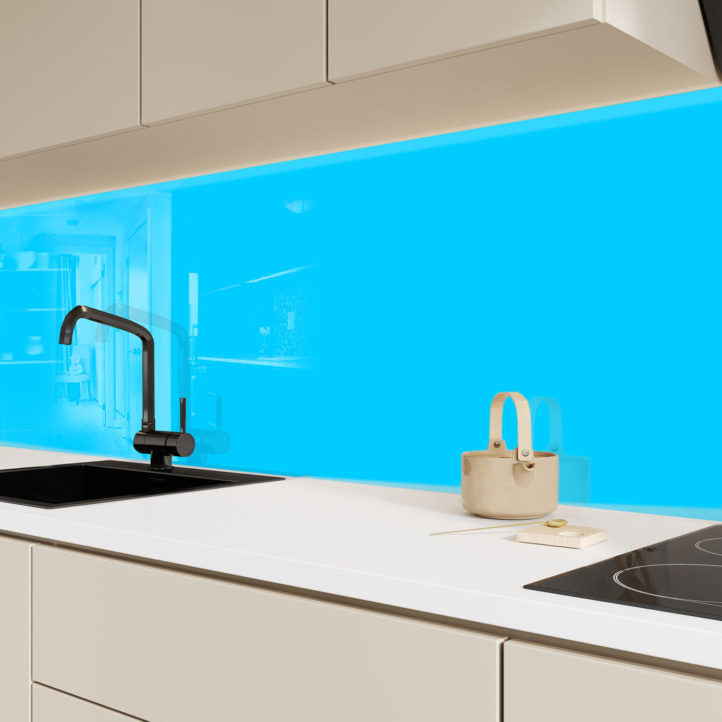Sky Blue - Tempered Glass Kitchen Backsplash-BacksplashArtworks