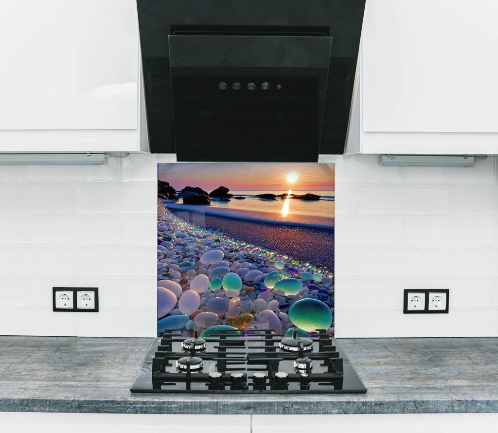 Glass Pebble Beach Sunset – Glass Kitchen Backsplash-BacksplashArtworks