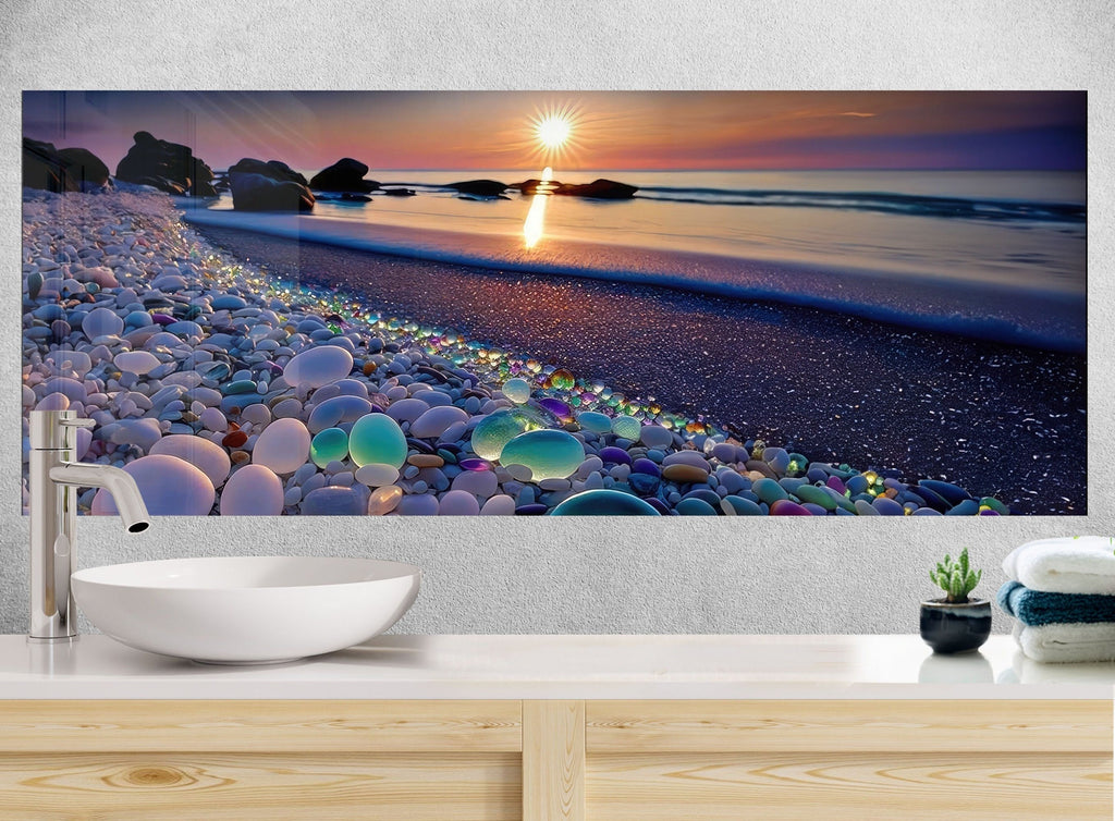 Glass Pebble Beach Sunset – Glass Kitchen Backsplash-BacksplashArtworks