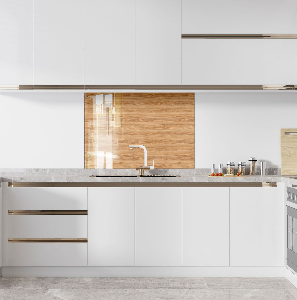 Elegant Wood Grain Glass Kitchen Backsplash – Natural Wooden Style-BacksplashArtworks