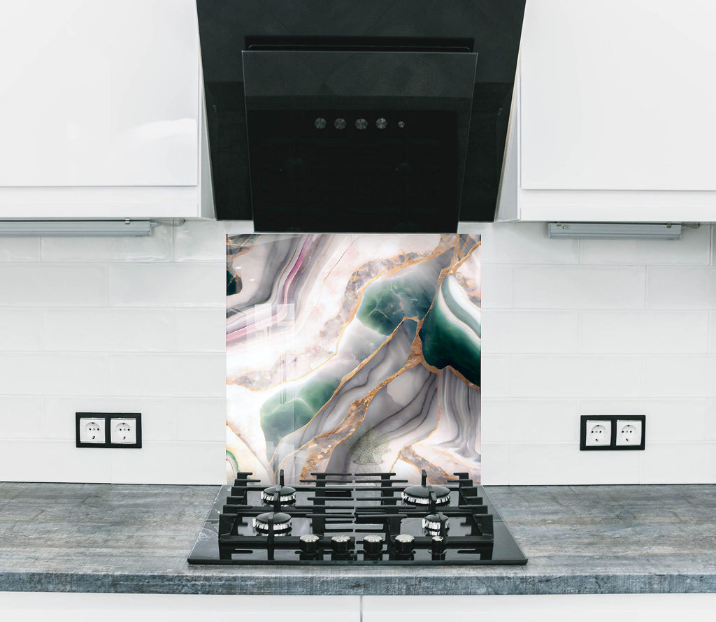 Emerald Veined Marble - Glass Kitchen Backsplash-BacksplashArtworks