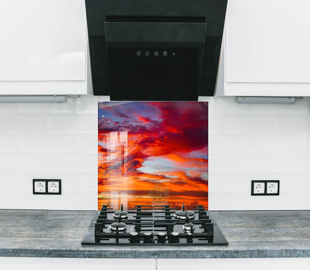 Fiery Sunset Sky – Tempered Glass Kitchen Backsplash-BacksplashArtworks