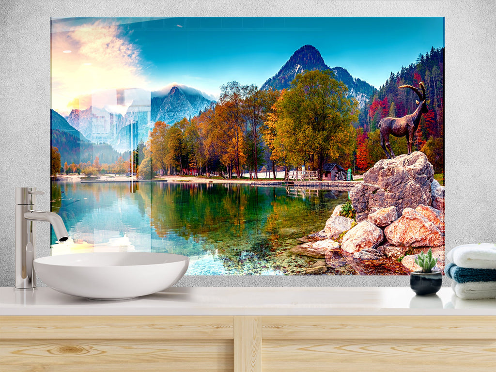 Alpine Lake Reflection - Glass Kitchen Backsplash-BacksplashArtworks