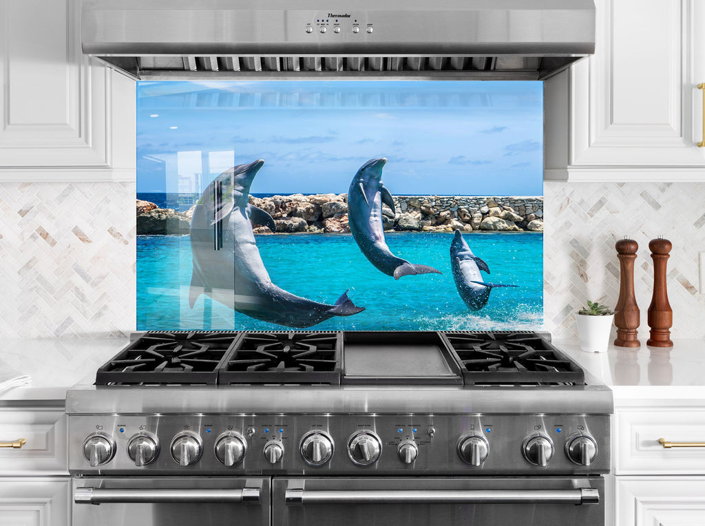 Jumping Dolphins – Glass Kitchen Backsplash-BacksplashArtworks