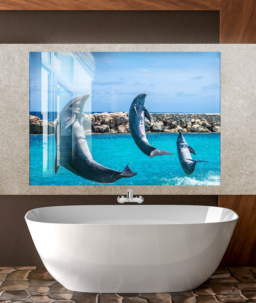 Jumping Dolphins – Glass Kitchen Backsplash-BacksplashArtworks