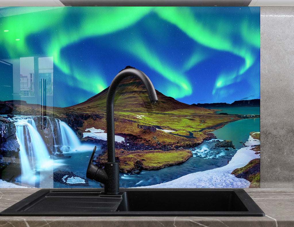 Aurora Borealis Over Iceland – Glass Kitchen Backsplash-BacksplashArtworks