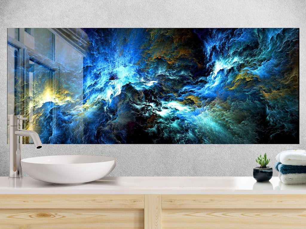 Celestial Ocean Mystical Blue - Glass Kitchen Backsplash-BacksplashArtworks