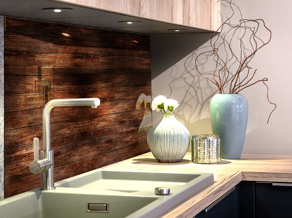 Dark Wood Pattern - Glass Kitchen Backsplash-BacksplashArtworks