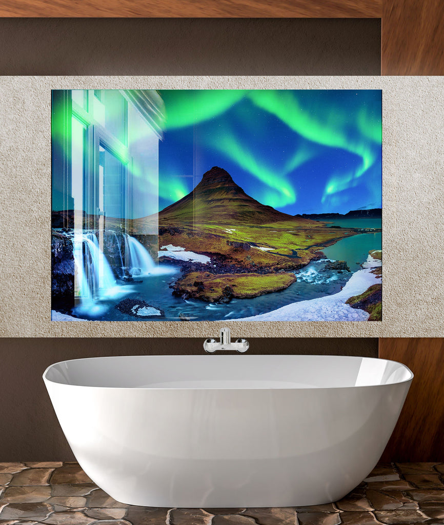 Aurora Borealis Over Iceland – Glass Kitchen Backsplash-BacksplashArtworks