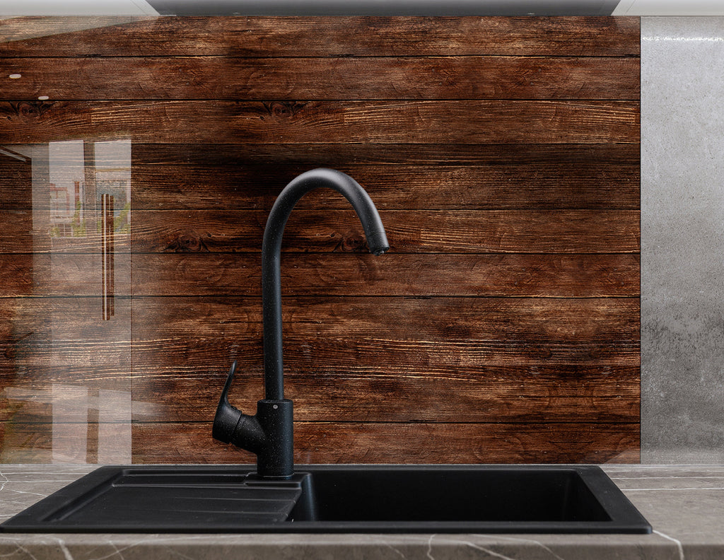 Dark Wood Pattern - Glass Kitchen Backsplash-BacksplashArtworks