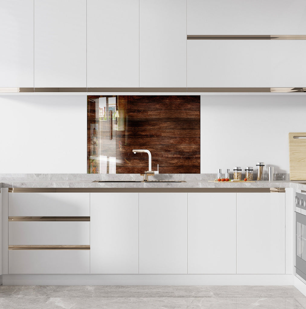Dark Wood Pattern - Glass Kitchen Backsplash-BacksplashArtworks