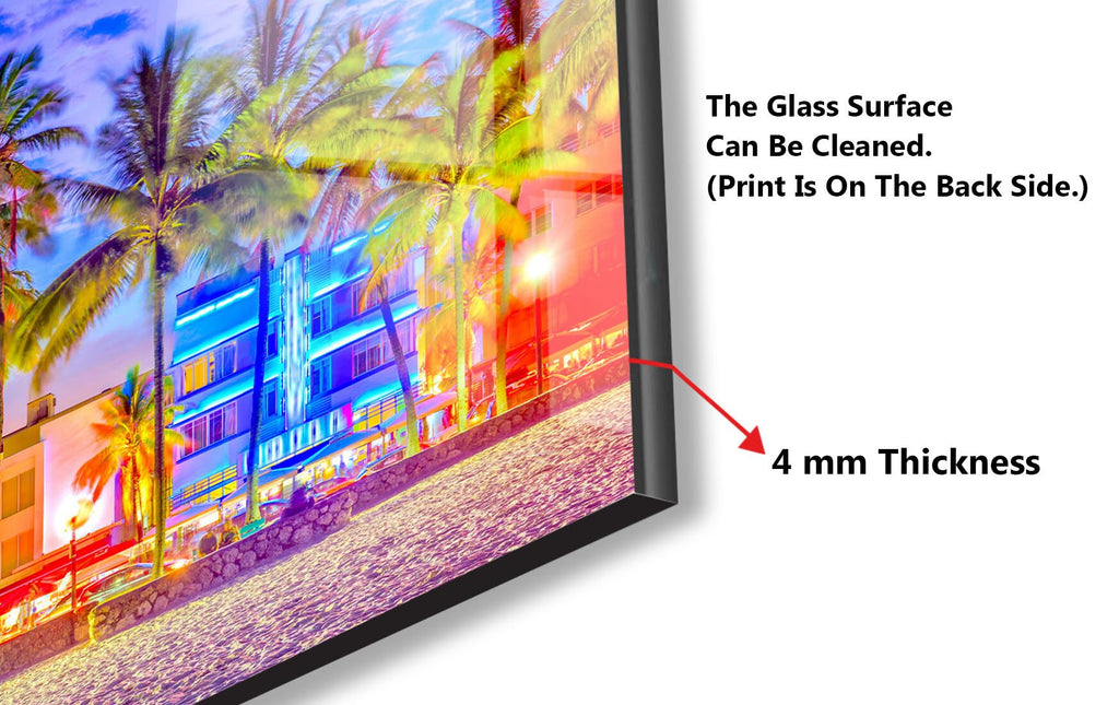 Miami Beach Neon Nights Wall Art – Glass Backsplash-BacksplashArtworks