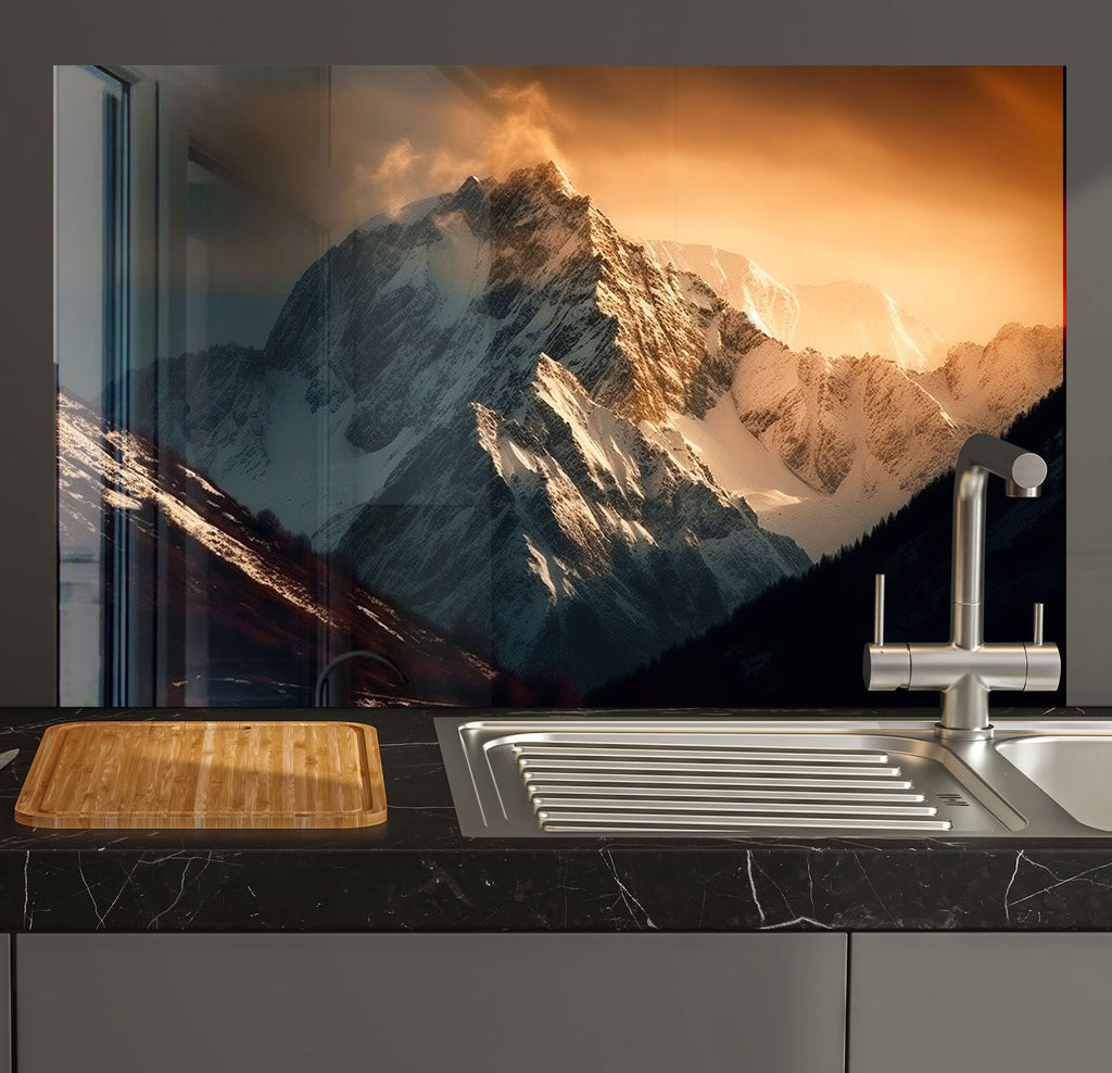 Golden Peak – Glass Kitchen Backsplash-BacksplashArtworks