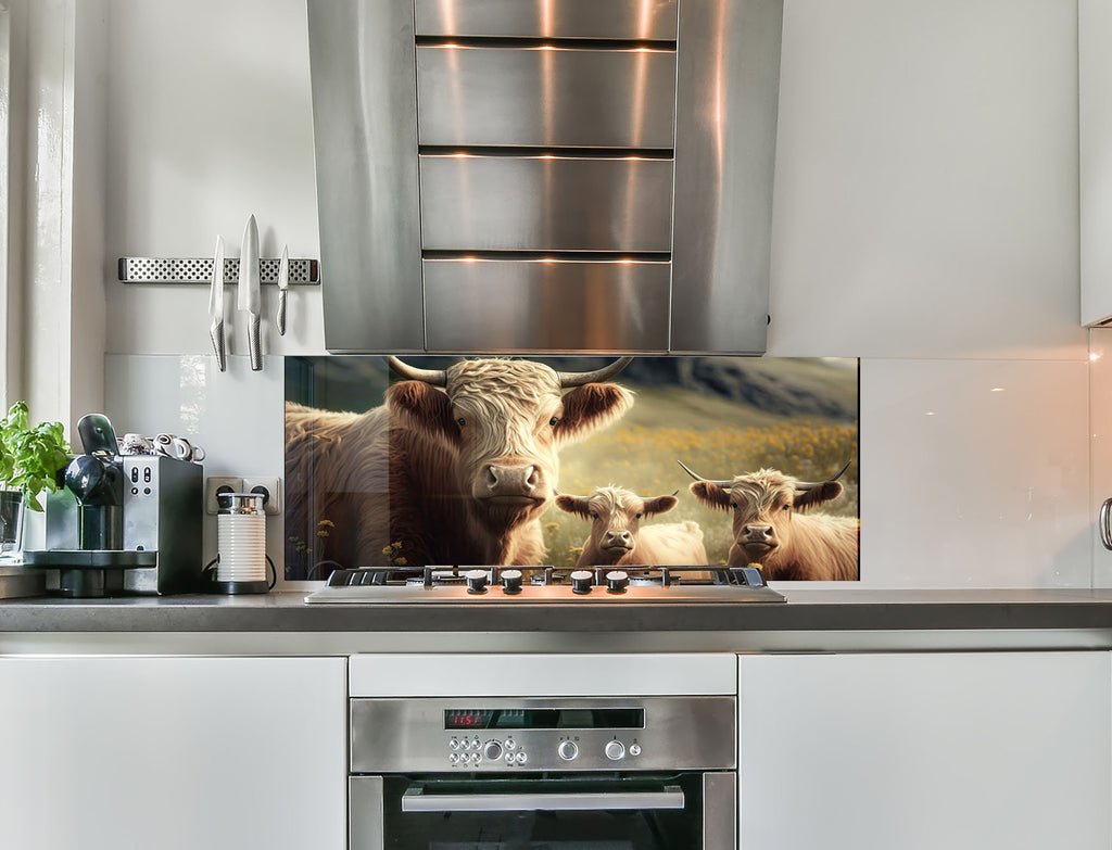a picture of a cow on a kitchen counter