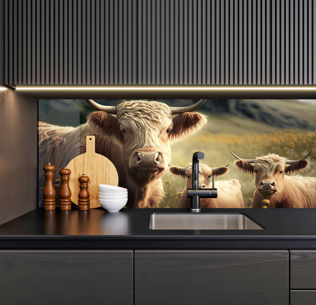 a cow is standing in a kitchen next to a sink