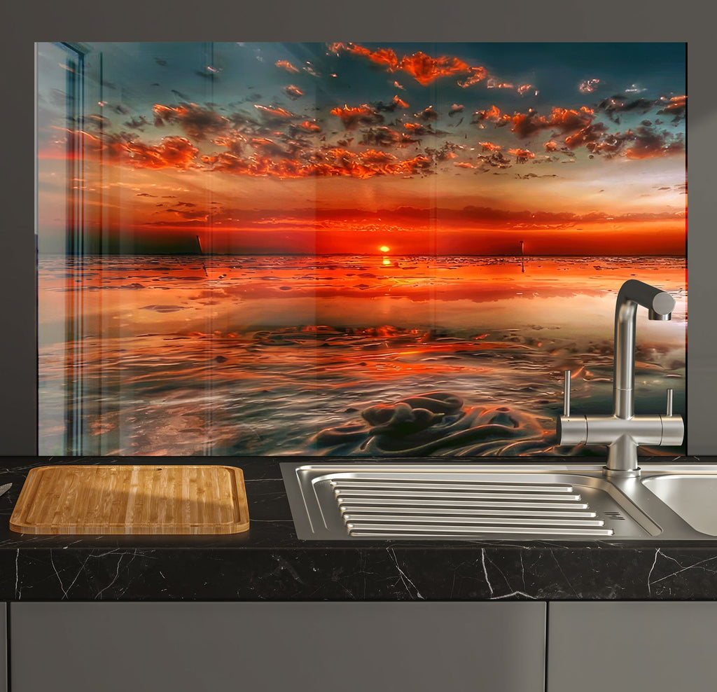 a painting of a sunset over a body of water