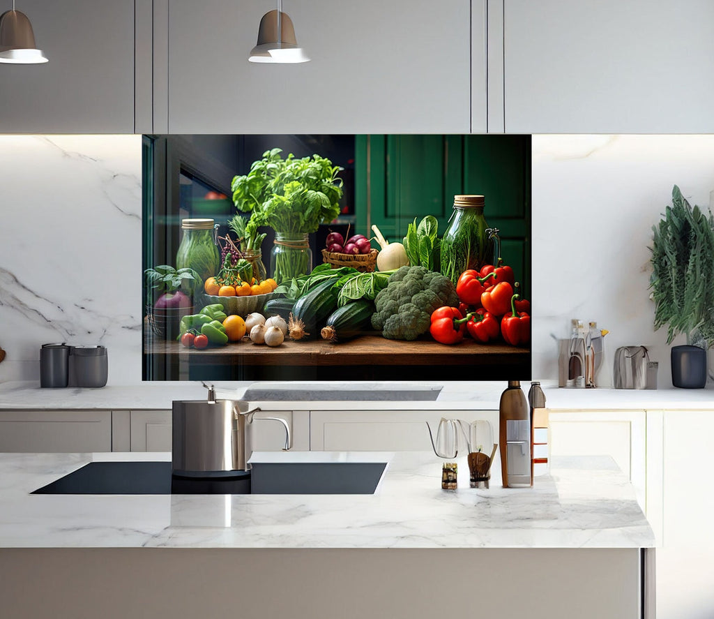 Fresh Veggie Garden Glass Kitchen Backsplash – Healthy Harvest Design-BacksplashArtworks