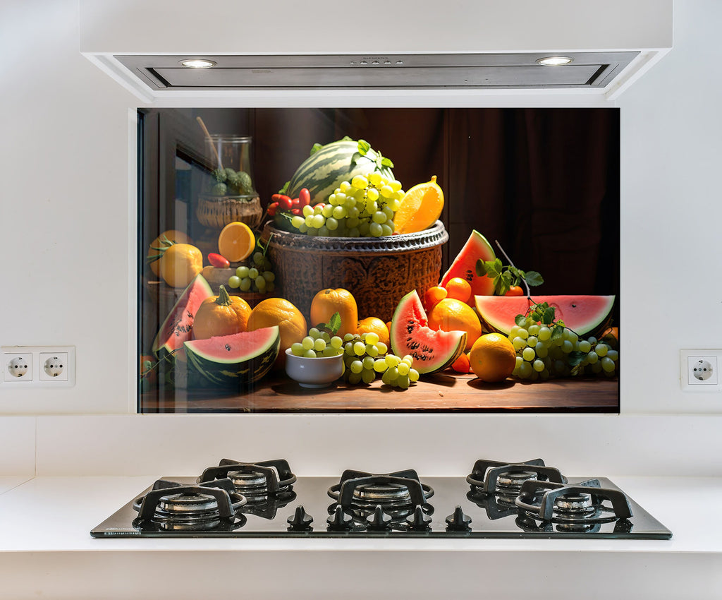 a picture of a bowl of fruit on a stove