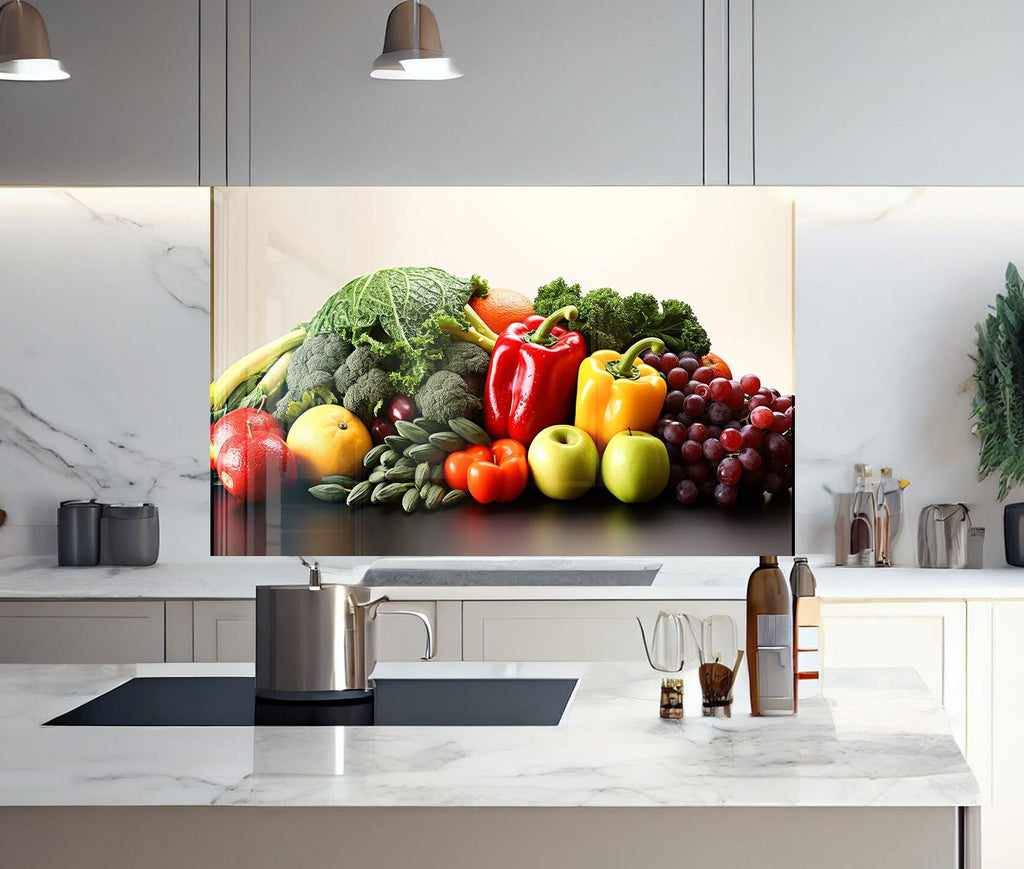 Vibrant Fresh Veggies Glass Backsplash – Healthy Kitchen Art-BacksplashArtworks