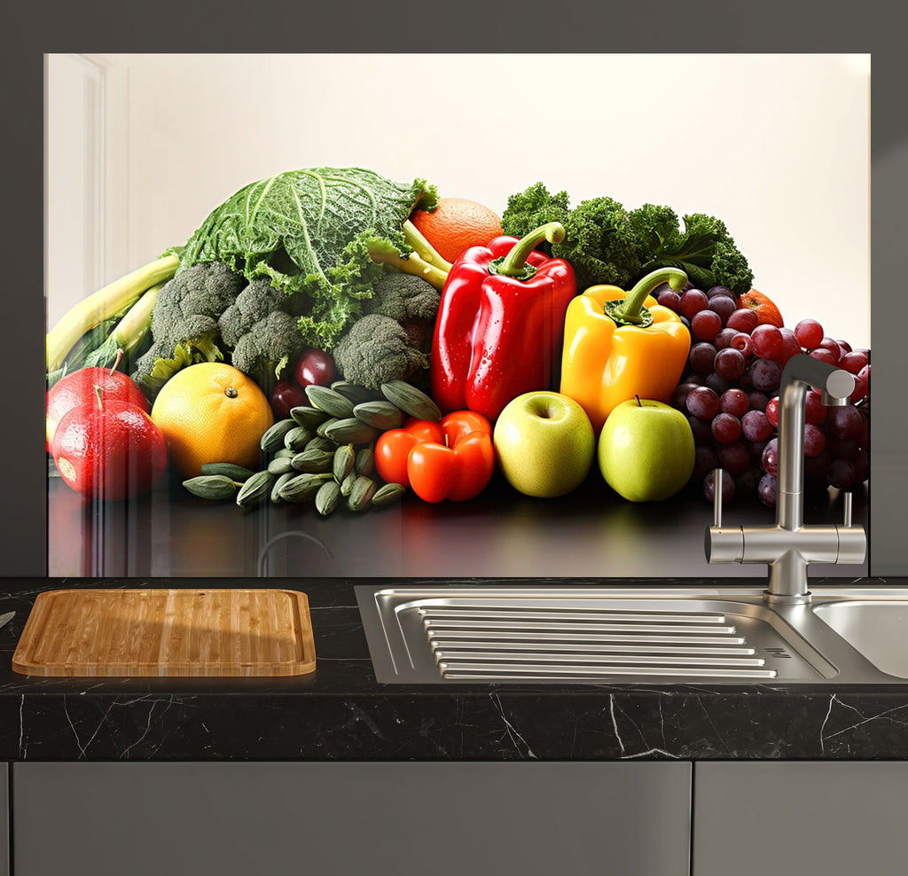 Vibrant Fresh Veggies Glass Backsplash – Healthy Kitchen Art-BacksplashArtworks