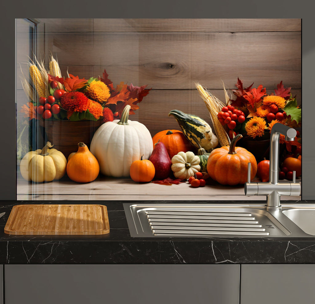 Festive Autumn Glass Kitchen Backsplash – Cozy Pumpkin Harvest-BacksplashArtworks