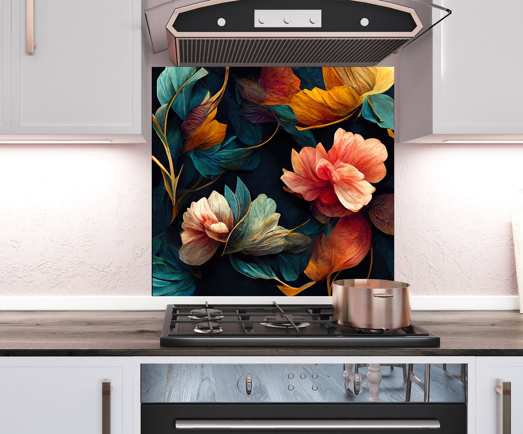 Floral & Botanical Tempered Glass Backsplash-BacksplashArtworks