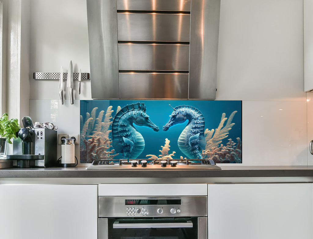 a couple of seahorses sitting on top of a stove top oven