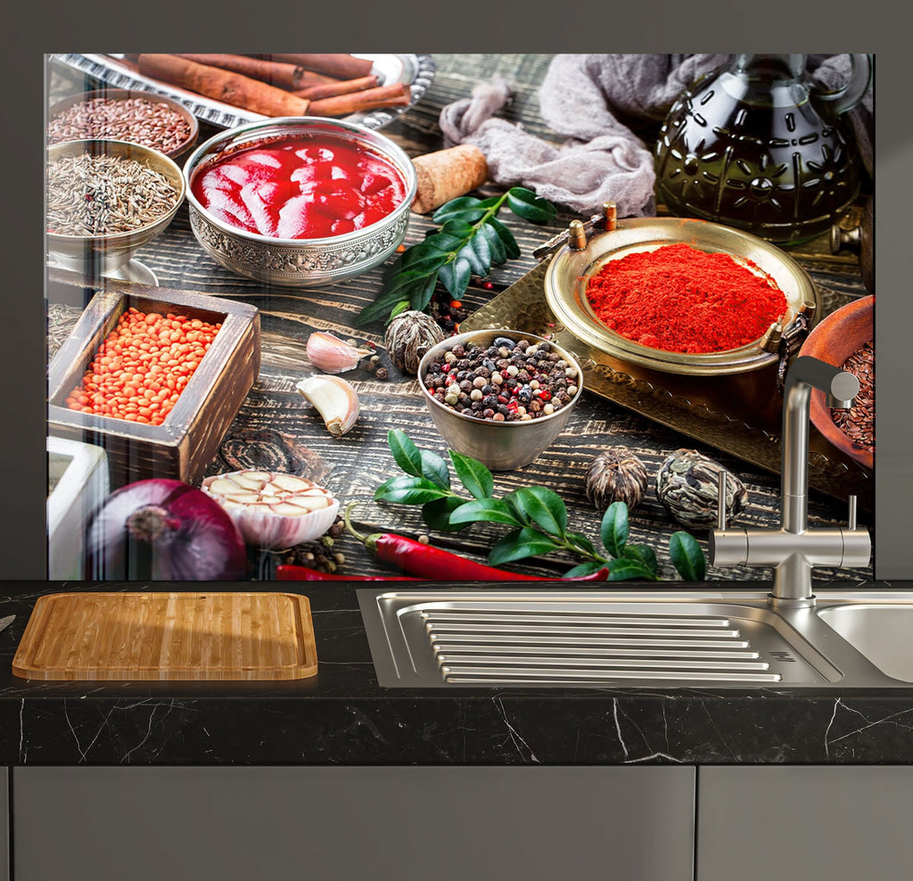 Vintage Spice Market - Glass Kitchen Backsplash-BacksplashArtworks