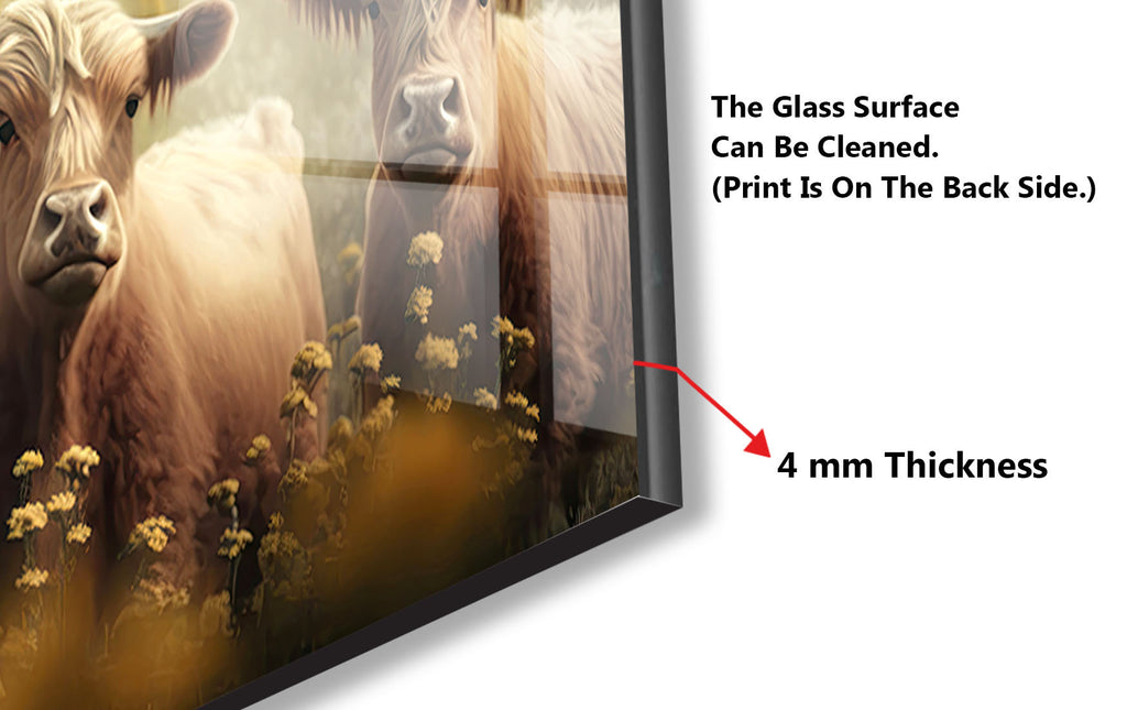 a painting of two cows in a field of flowers