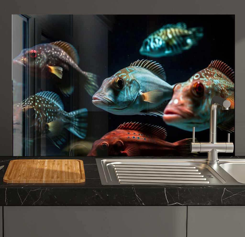 Deep Sea Fish - Glass Kitchen Backsplash-BacksplashArtworks