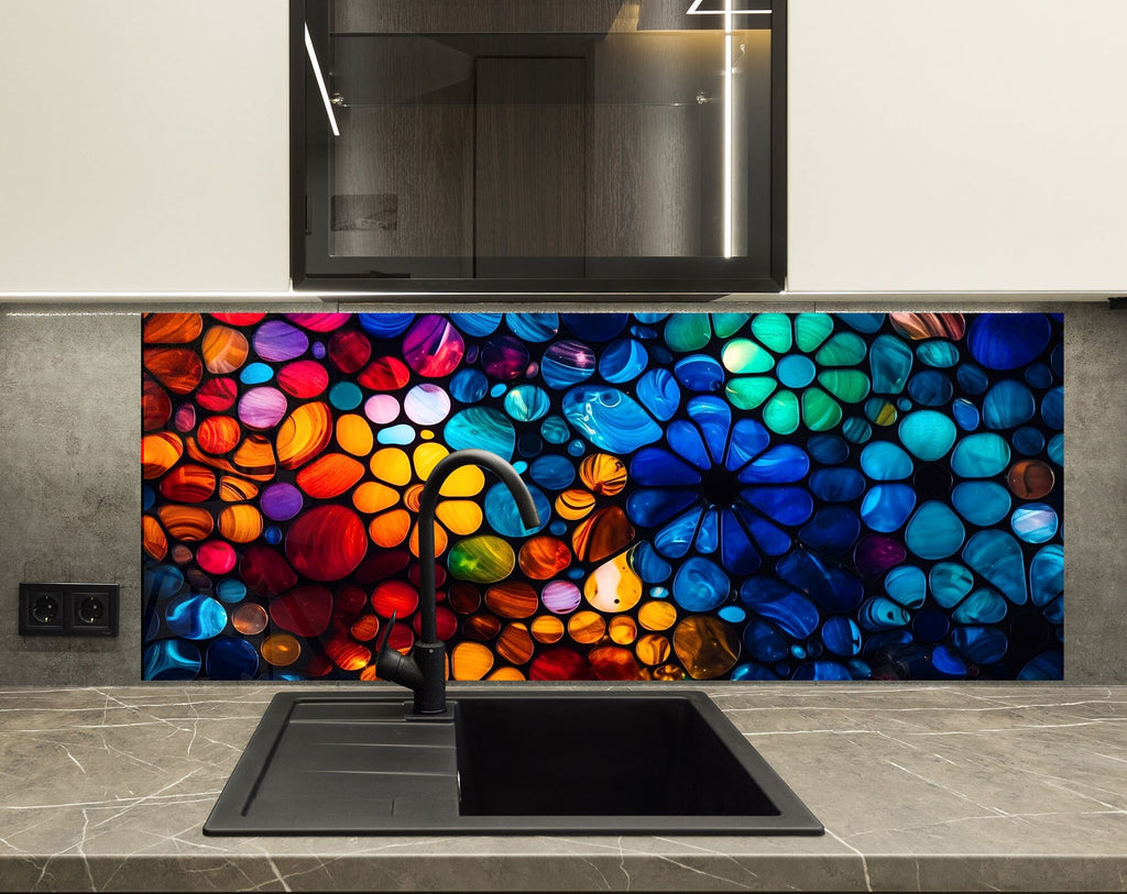 Vibrant Bubble Stained - Glass Kitchen Backsplash-BacksplashArtworks